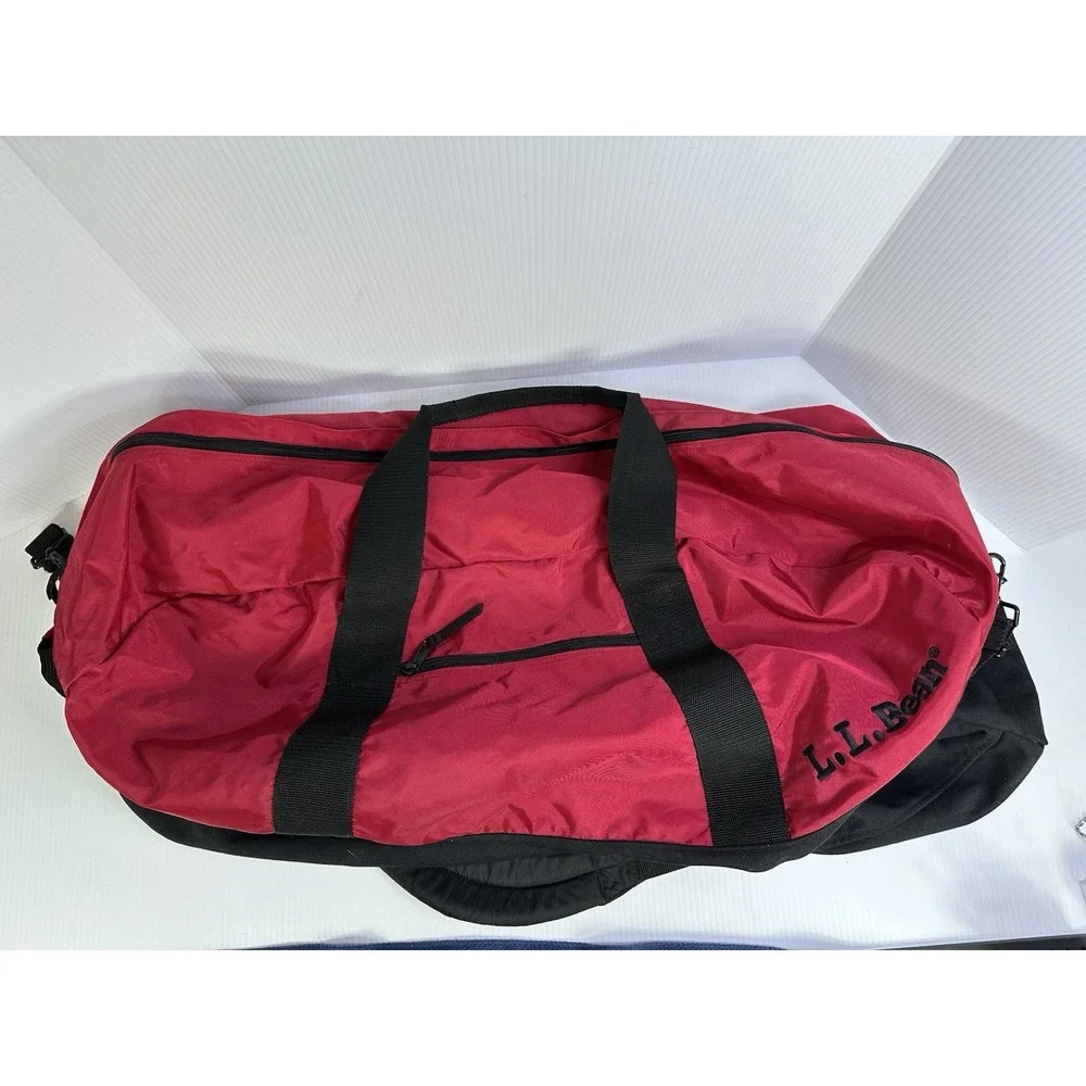 LL BEAN Adventure Duffle Bag Heavy Duty Red & Black Large Travel 15x29.5x13